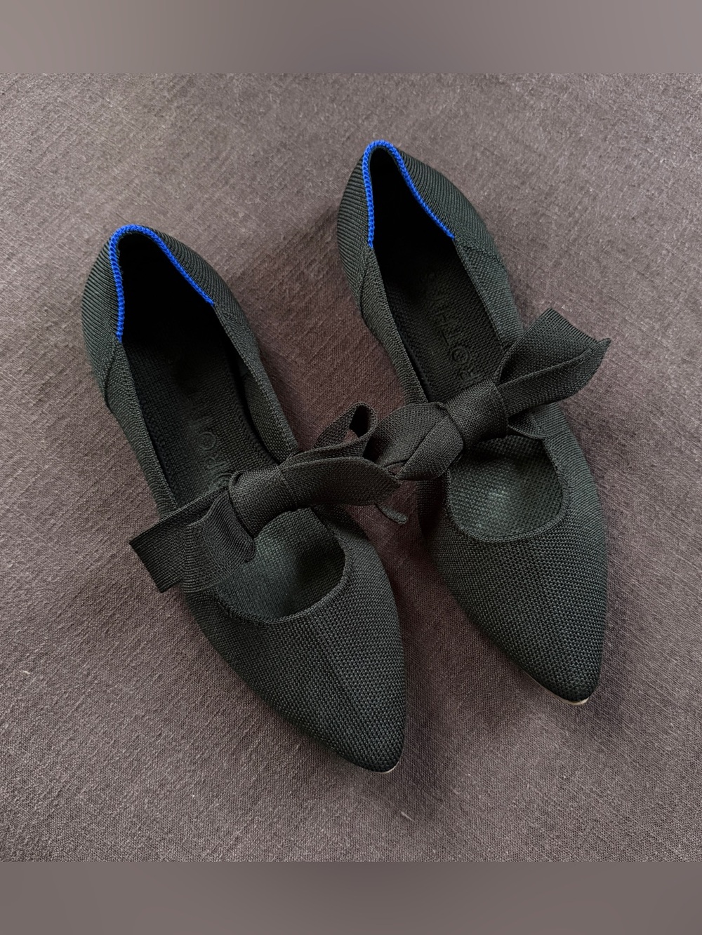 Rothy’s Black Knit Tie Bow Mary Jane Ballet Flats 8.5